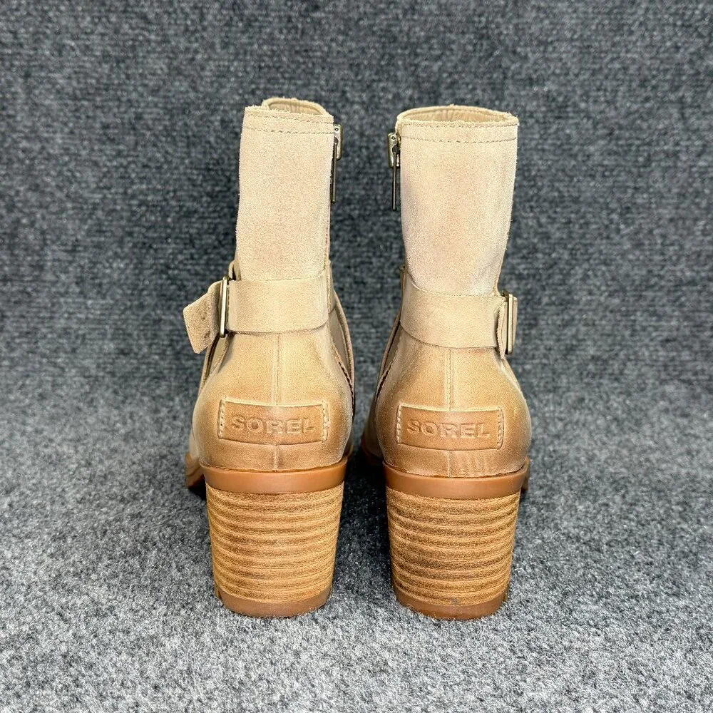 Sorel Cate Buckle Ankle Boots Women's Size 7.5 Sandy Tan Leather Chelsea Booties